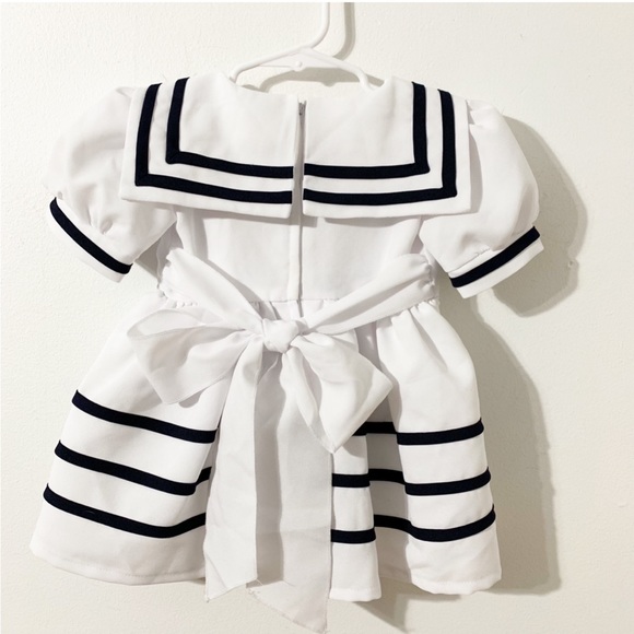 Unbranded Infant Lined Sailor Dress Full Skirt Self Tie Bow Sailor Collar Anchor - Picture 4 of 9